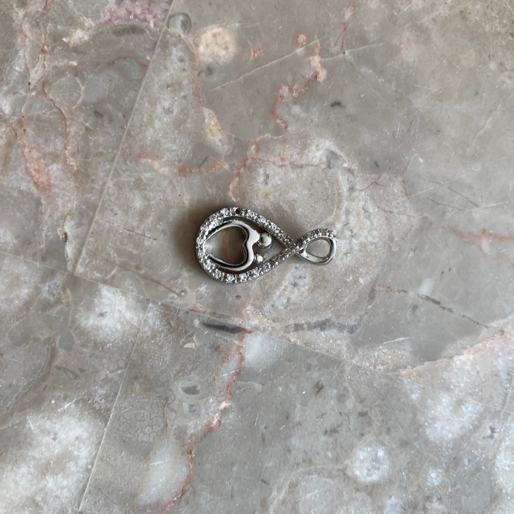 Silver Tone Mother and Child Infinity Teardrop Pendant with Clear Crystals